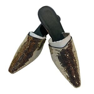 Stuart Weitzman Womens Size 7 Gold Scale Pointed Kitten Heel Mules Glam Festival